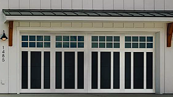 Steel Overlay Carriage shown in design 32 in black with optional 2-tone white overlays, stockton window designs, and plain glass.