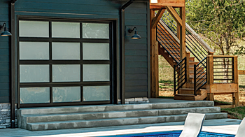 Full-View Aluminum shown in optional powder coat black and frosted glass.