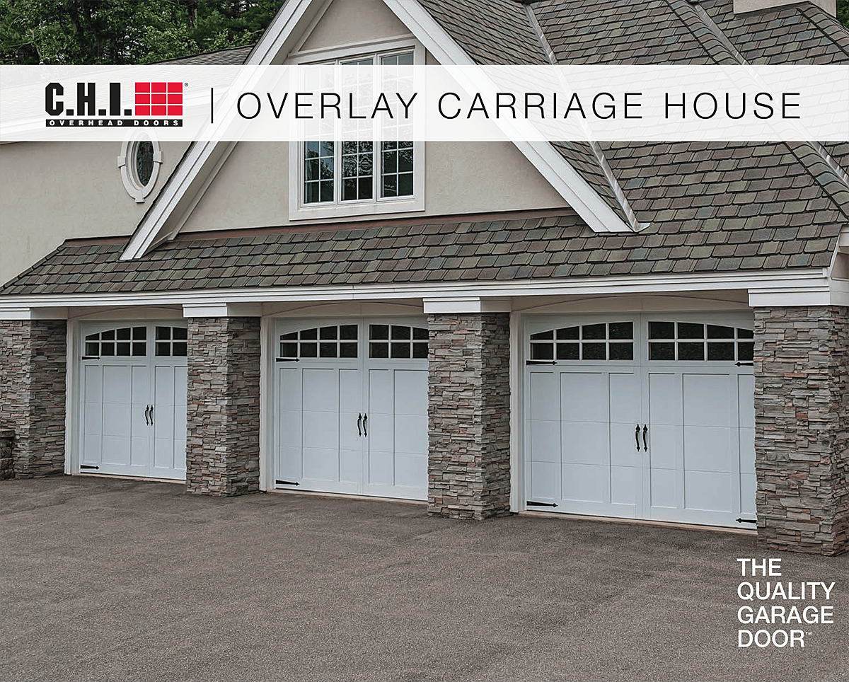 A Home with New CHI Overlay Carriage House Collection Garage Door - Banner